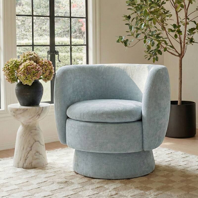 Modern Upholstered Swivel Barrel Accent Chair with Curved Back
