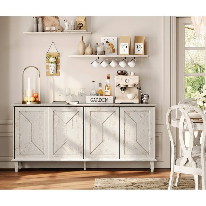 Large Buffet Cabinet with Handcrafted Pop-Up Doors for Dining Room - Pale Oak - 65 inches in width