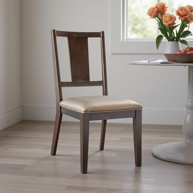 Witzy Side Dining Chair Set of 2, Dark Brown Solid Poplar Wood, Gray