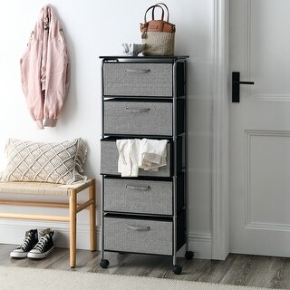 18 in. Grey 5 Drawers Fabric Dresser Storage Tower with MDF Top