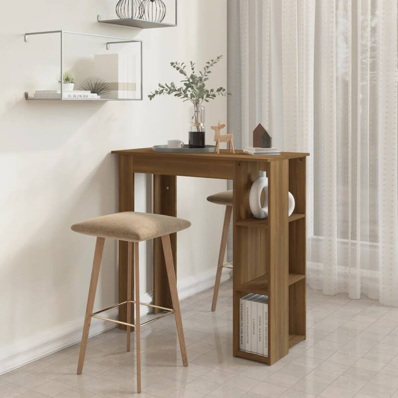 vidaXL Bar Table Kitchen Pub Table Bistro Table with Shelf Engineered Wood - 40.2" x 19.7" x 40.7"