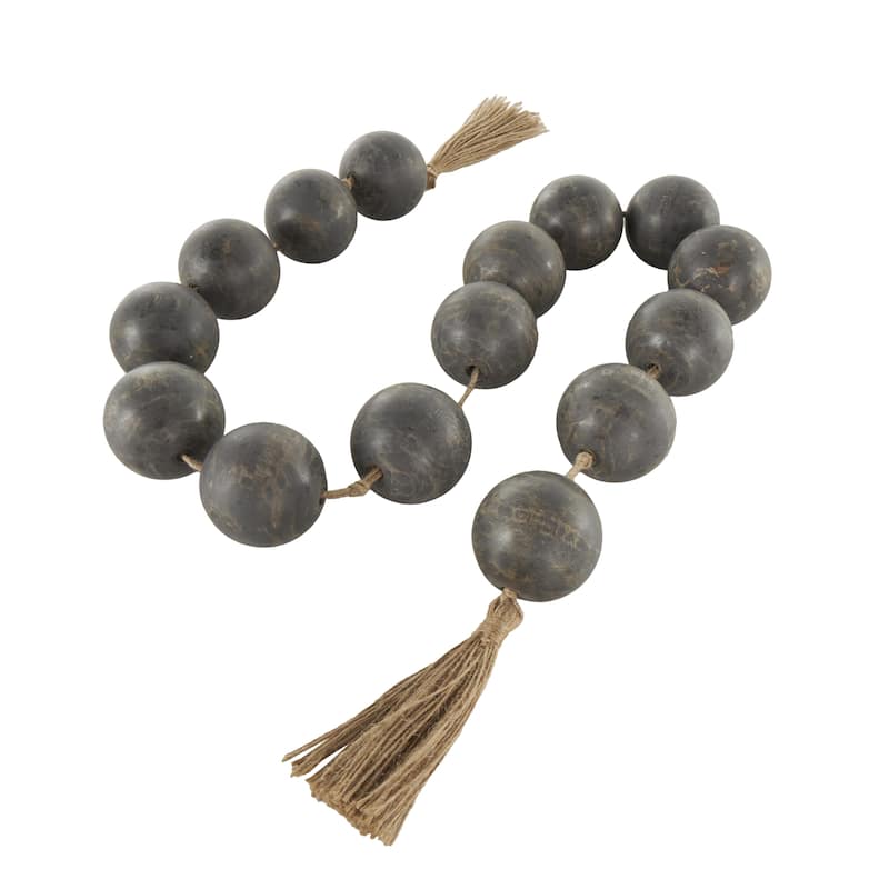 Mango Wood Handmade Round Extra Long Washed Orb Garland with Tassel - Brown, Black or White - Roche River Decor