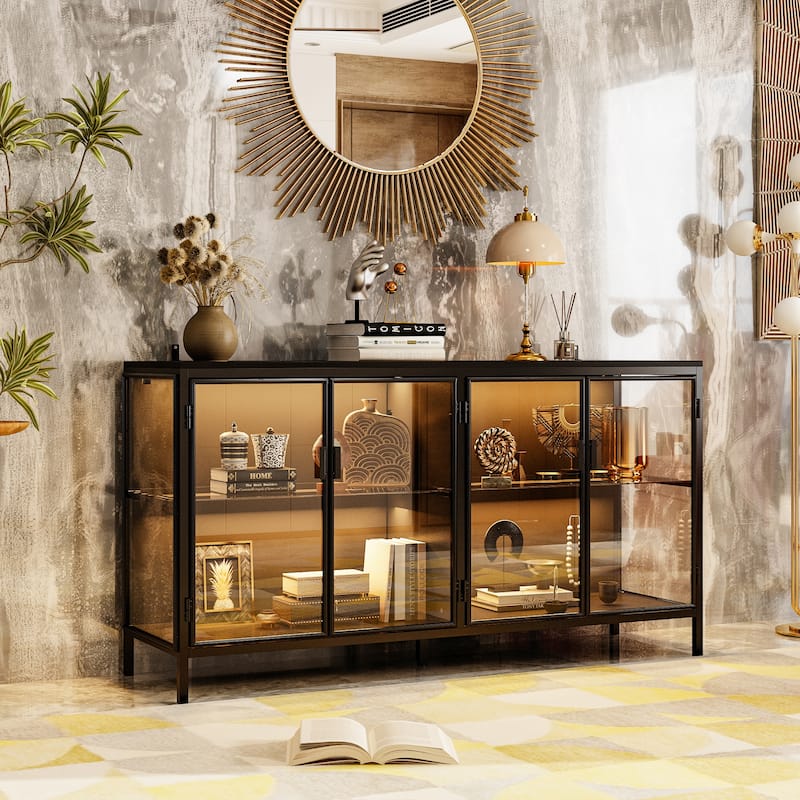 55.1"W Diplay Cabinet Collectible Cabinet Metal Frame with Lighting