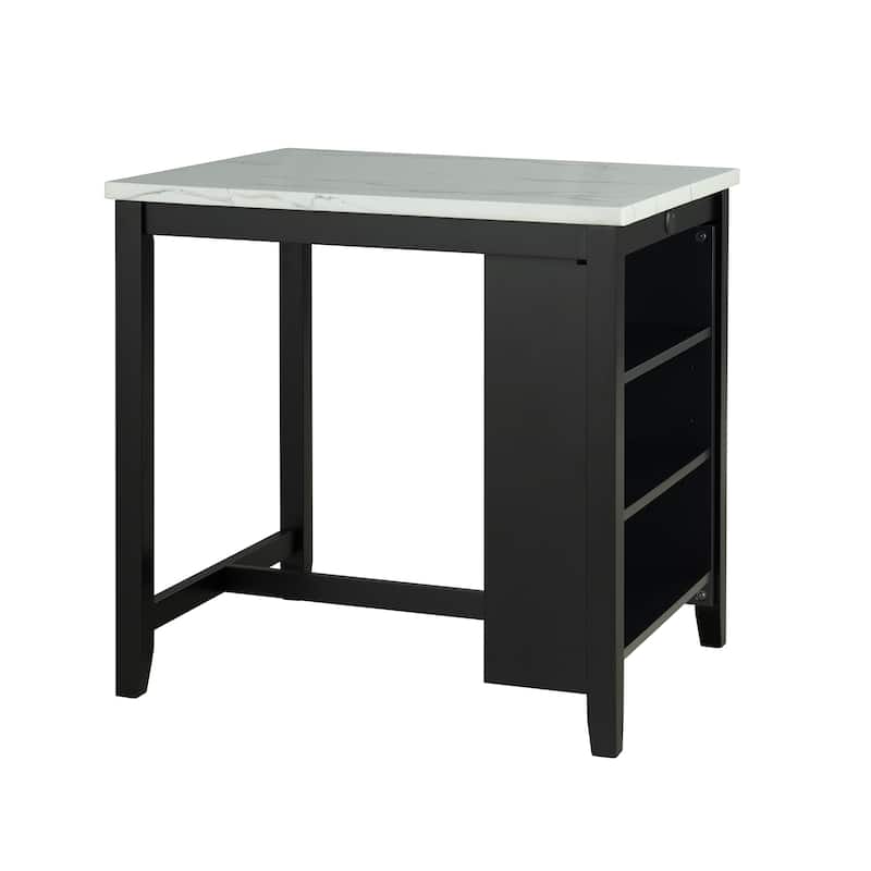 Black Bar Table and Chairs Tall Kitchen Breakfast Nook with Stools, Storage Shelves