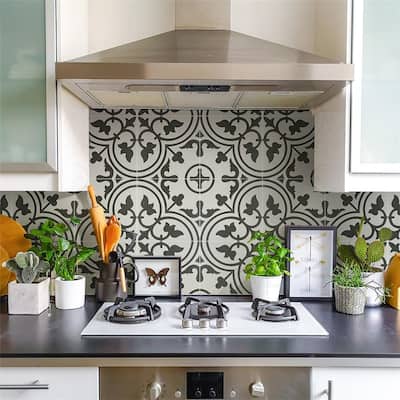 Merola Tile Arte White Encaustic 9.75" x 9.75" Porcelain Floor and Wall Tile