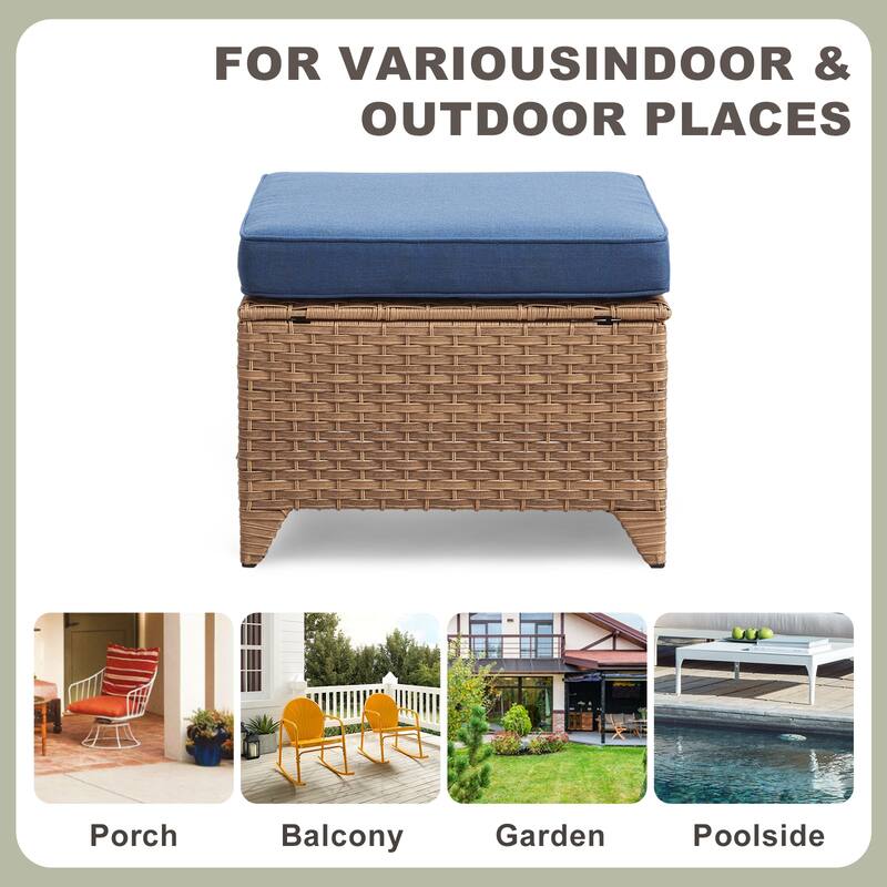Gymojoy Patio PE Rattan Ottoman with Cushion