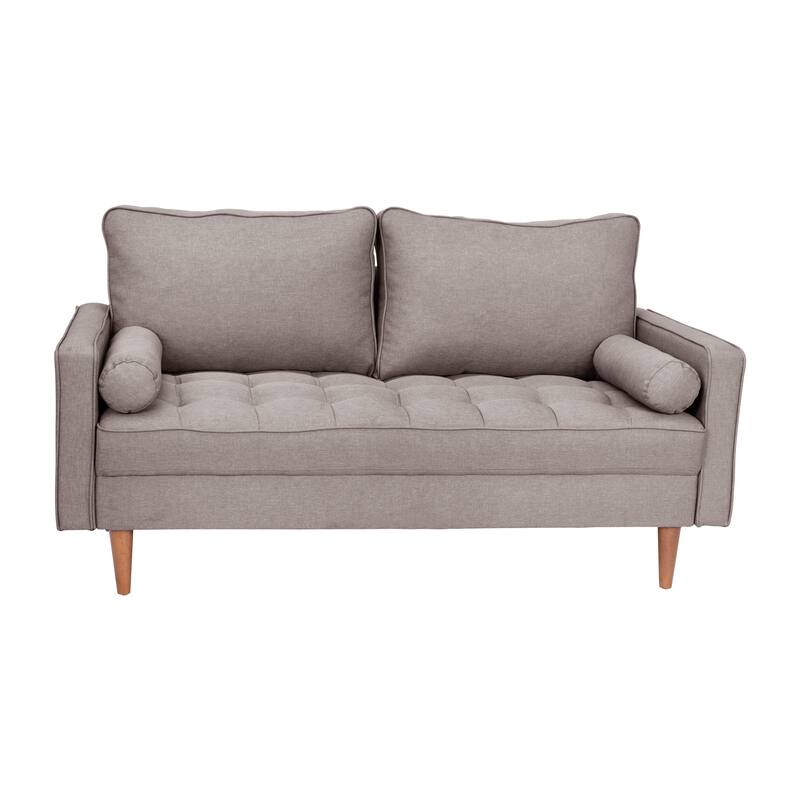 Compact Upholstered Tufted Loveseat with Wooden Legs