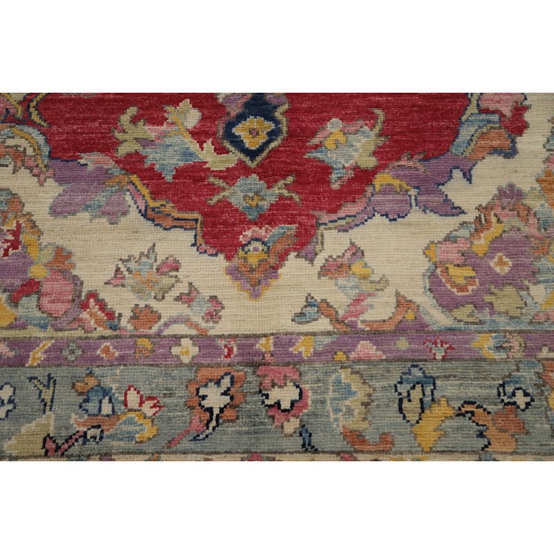 Hand Knotted Oriental 100% Wool Carpet Transitional Medallion Red Oushak Area Rug - 6' 11'' X 5' 1''