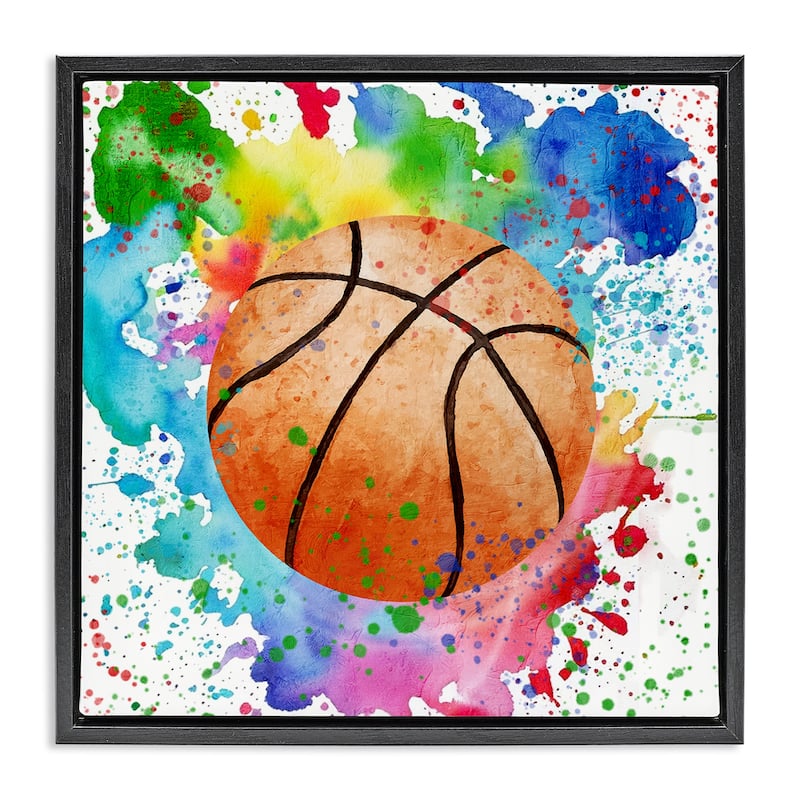 Stupell Basketball with Bright Splash Framed Floater Canvas Wall Art Design By Kim Allen - 25 x 25 - Black