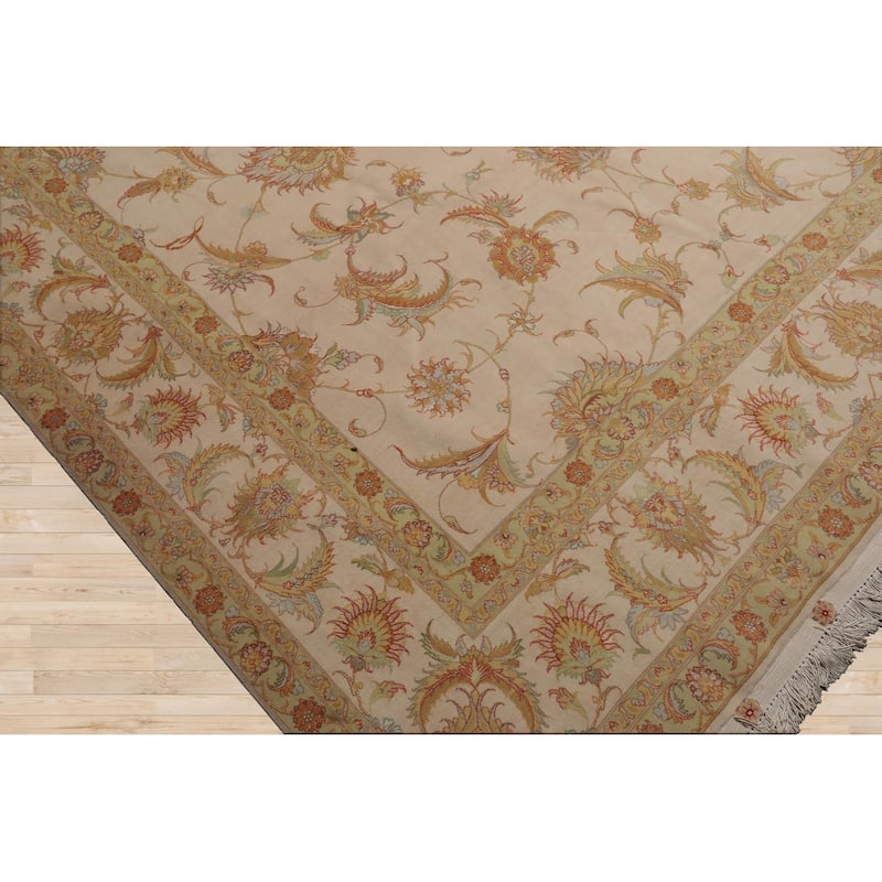 Hand Knotted Ivory Persian Wool & Silk Traditional Oriental Area Rug - 8' 1'' x 11' 9''
