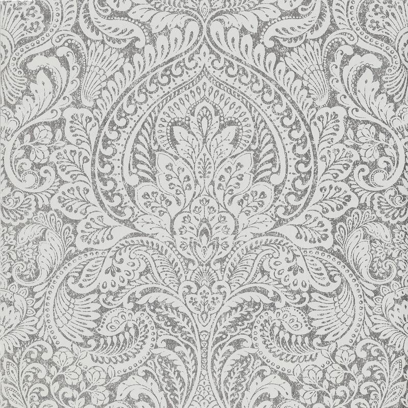 A-Street Prints Artemis Silver Floral Damask Wallpaper