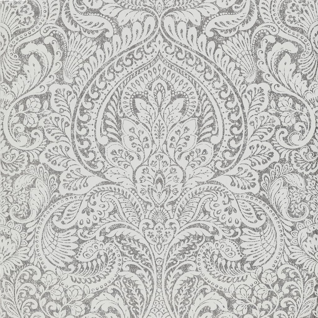 A-Street Prints Artemis Silver Floral Damask Wallpaper