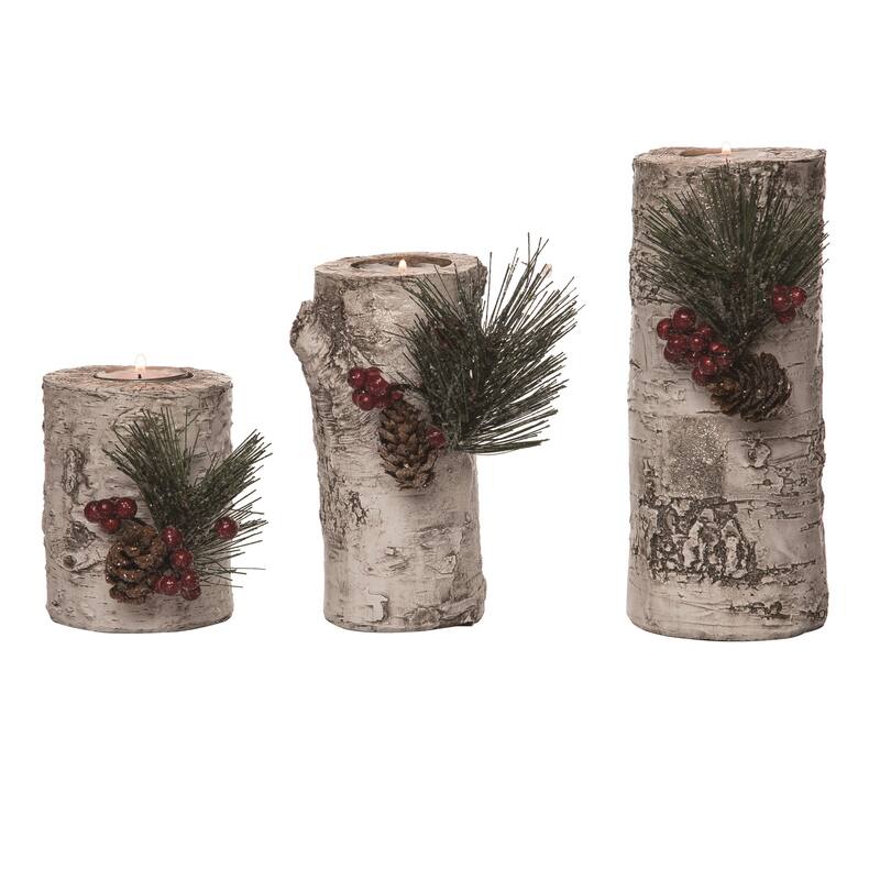 Transpac Resin 7.75 in. Multicolor Christmas Birchwood Tealight Holders Set of 3