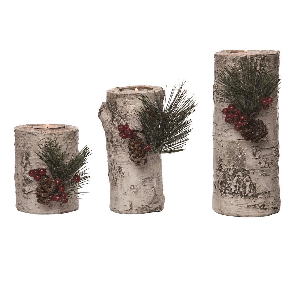 Transpac Resin 7.75 in. Multicolor Christmas Birchwood Tealight Holders Set of 3