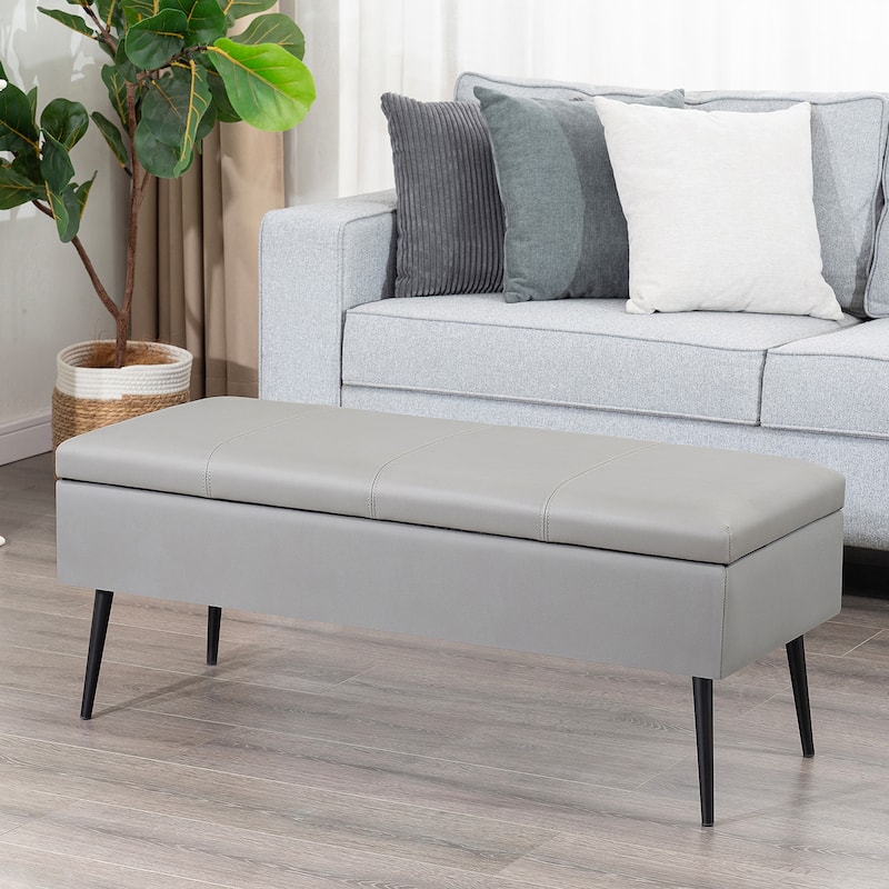 Adeco 42" Faux Leather Storage Bench with Lift-Top Lid