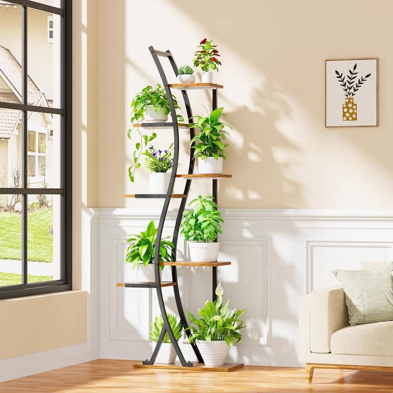 Wood Metal 7-Tier Indoor Plant Stand with Grow Lights and Timer - 19.69 x 9.45 x 63 inches