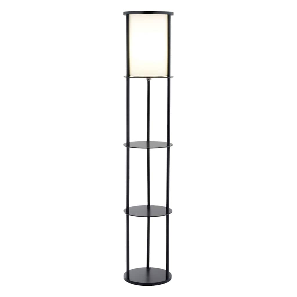 Black Wood Column Floor Lamp with Fabric Shade and Pull Chain 63 Inches - 11.5” x 11.5” x 62.5” (D x W x H)