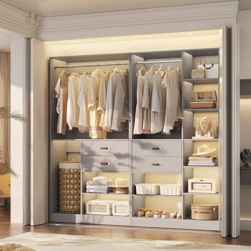 80''W Set of 2 Freestanding Closet System with Drawers, Reversible Wardrobe for Walk-in/ Reach-in Closet
