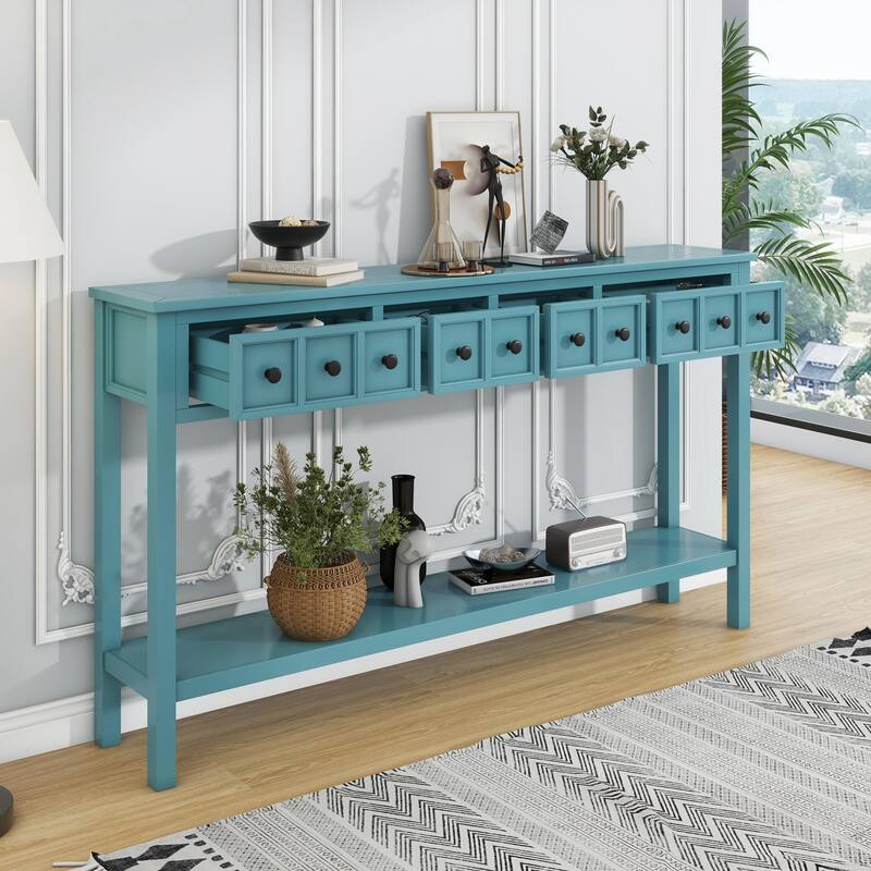 Rustic Entryway Console Table Sofa Table with Drawers and Bottom Shelf