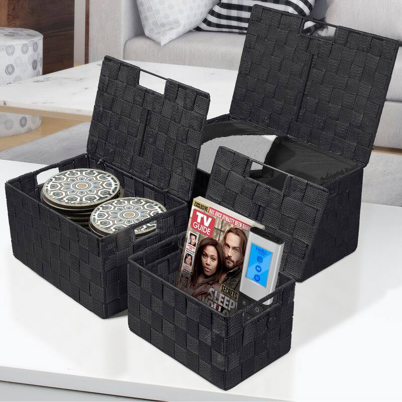 Weave Stackable Basket Set, 3 Pieces (Black)