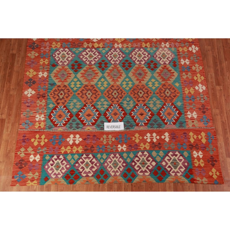 Kilim Oriental Area Rug Hand-Woven Tribal Wool Carpet - 8'2"x 9'8"