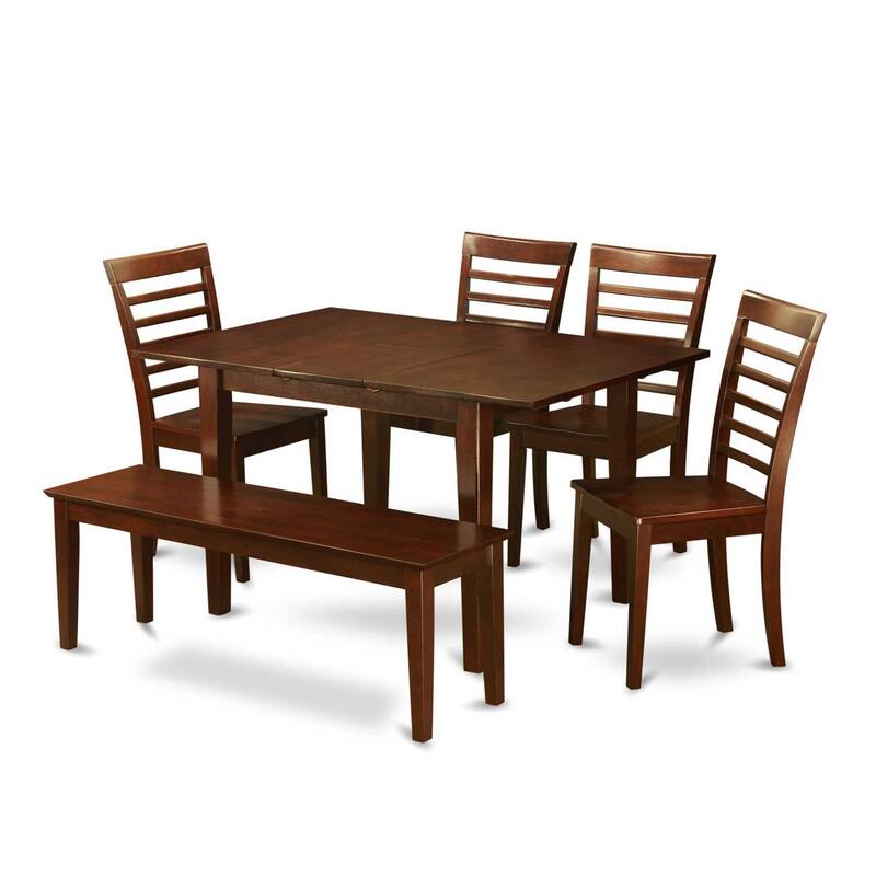Modern 6 Piece Dining Set - Table, 4 Chairs & Bench - 32x60 Inch Rectangle