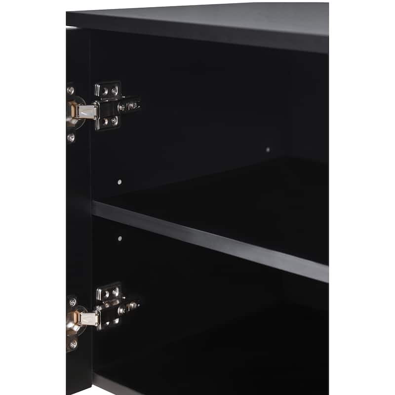 Black 70.8" TV Stand with Solid Wood Legs, Arch Cabinets and Adjustable Shelves for TVs Up to 78"