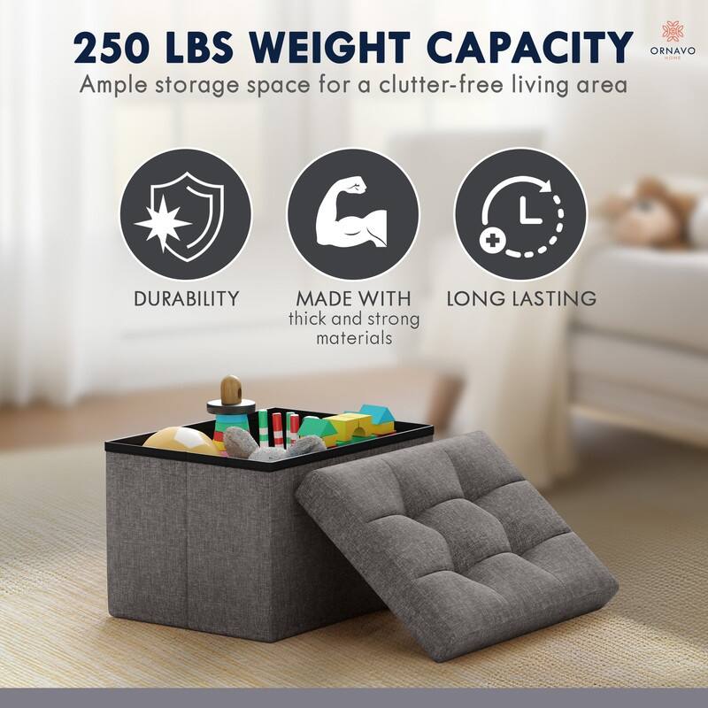2 Pack Small Rectangle Foldable Storage Ottoman