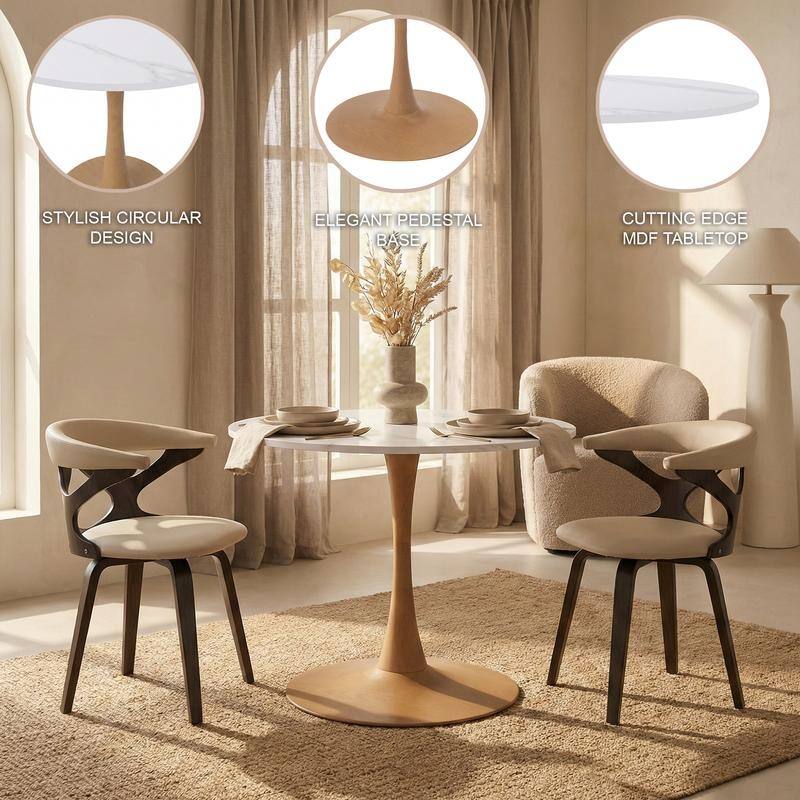 Bristol Modern 31" Round Sintered Stone Dining Table with Pedestal Base - Minimalist Scratch-Resistant Kitchen Table