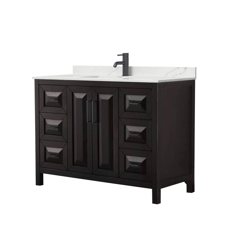 Daria 48-inch Single Vanity, Single Hole Quartz Top - Dark Espresso, Black Trim, Giotto Quartz Top