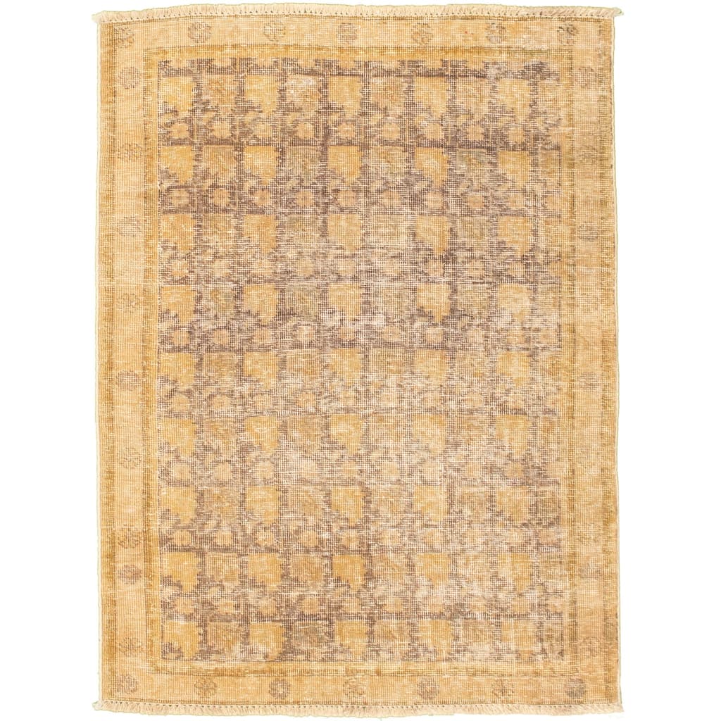 Hand-knotted Antalya Vintage Grey Wool Rug - 3'3 x 4'9