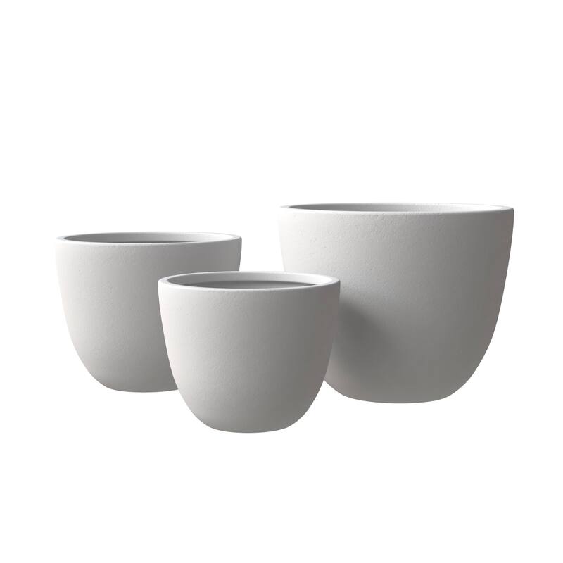 Dahlia 3-Piece Modern Round Planter Set, Durable Fiberstone & Clay Pots for Indoor & Outdoor Plants