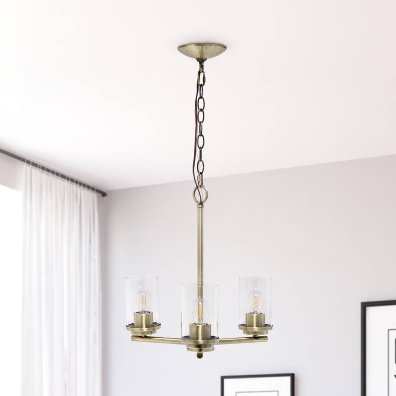 15" Industrial 3 Light Pendant Chandelier with Antique Brass Finish and Clear Glass Shade for Kitchen Island Lighting - 5.25