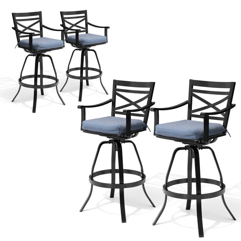 Pellebant Patio Outdoor Indoor Aluminum Swivel Bar Stools Dining Chairs with Sunbrella Cushion - SpectrumDenim - 4-Piece
