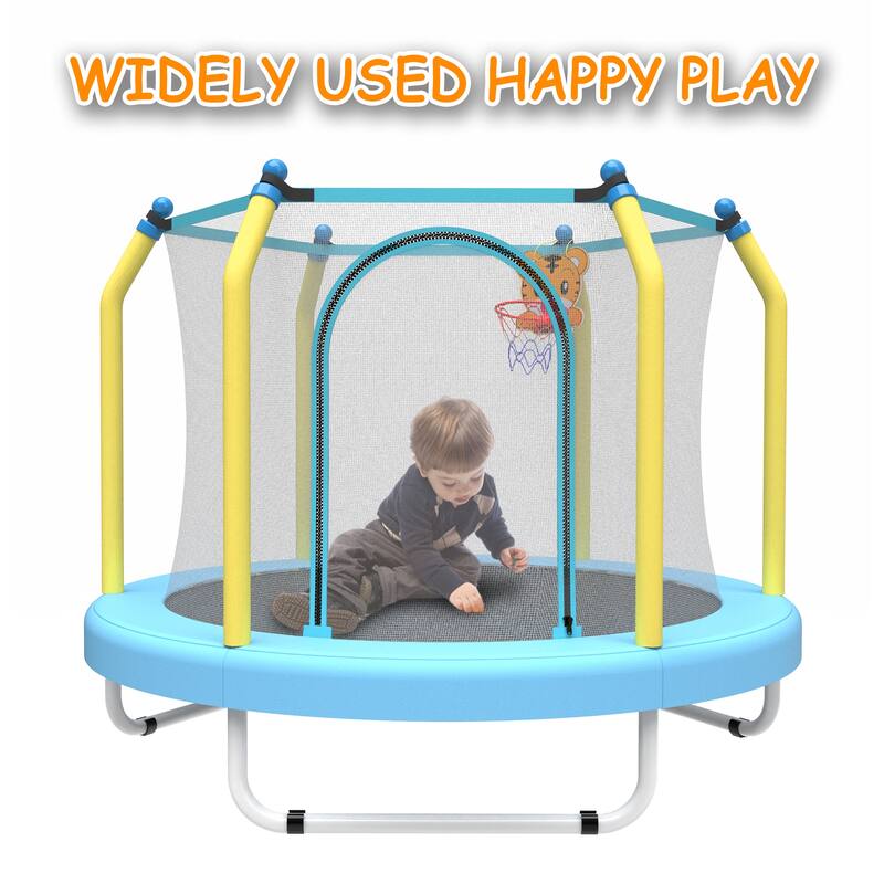 55'' Kids Indoor & Outdoor Trampoline with Basketball Hoop