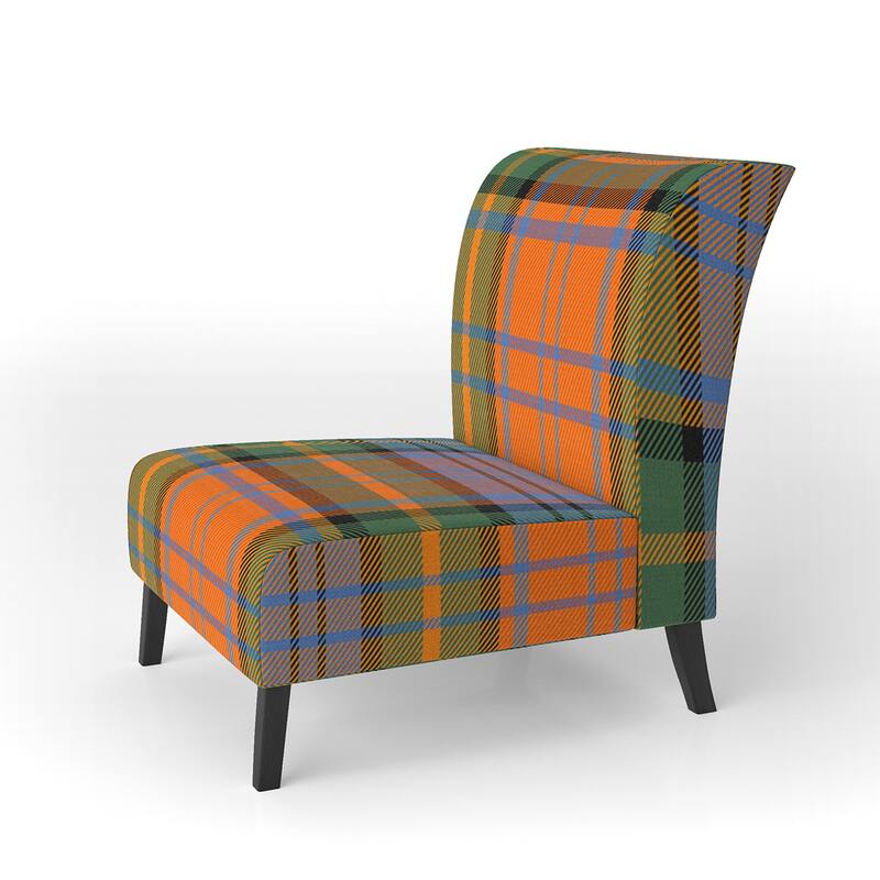 Designart "Green and Orange Checked Tartan" Upholstered Patterned Accent Chair and Arm Chair - Slipper Chair
