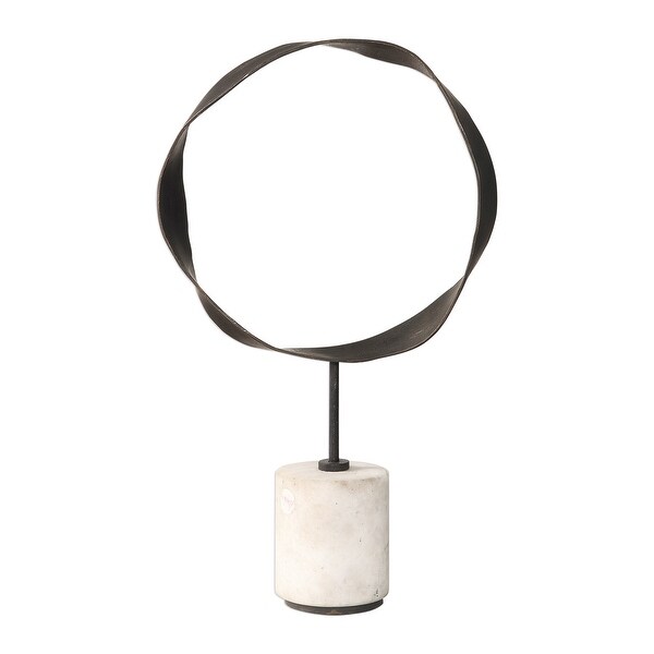 18" Rilynn Antique Bronze Metal Ring Sculpture with White Marble Base - N/A
