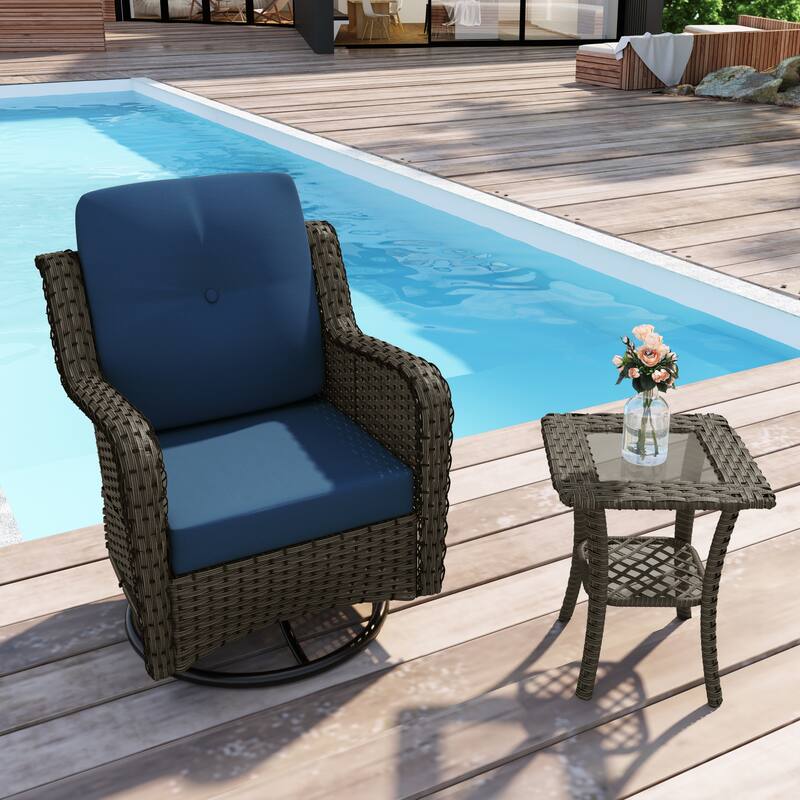 Outdoor Rattan Wicker Swivel Rocking Chair With Cushions