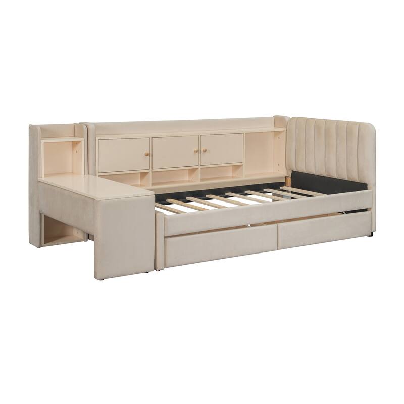 Twin Size Upholstered Daybed with Multiple Storage Options