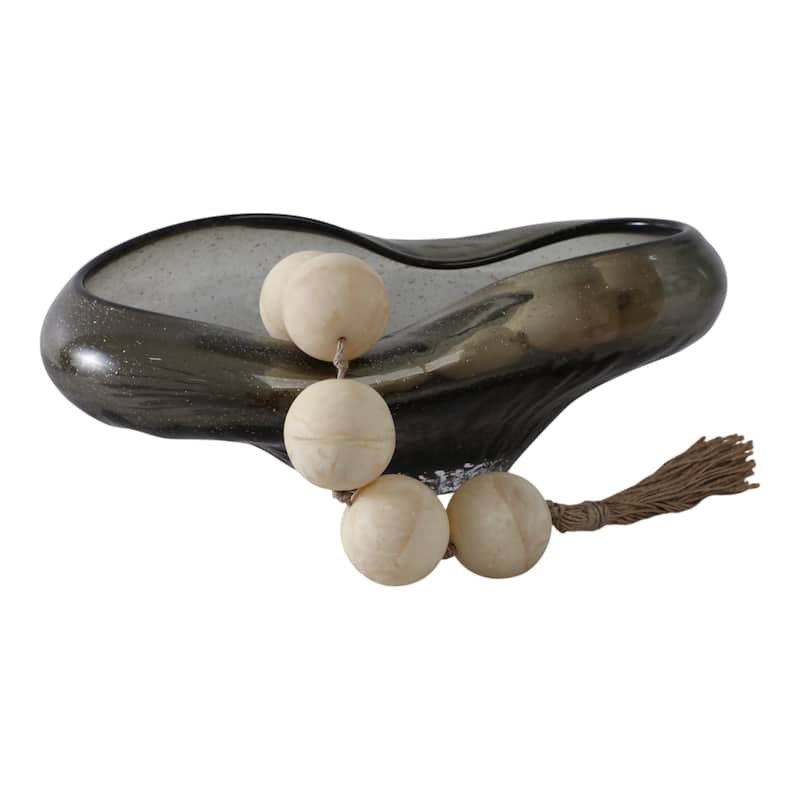 Glass Decorative Bowl Organic Textured Valencia Style - 6" Clear - 15" x 9" x 6"