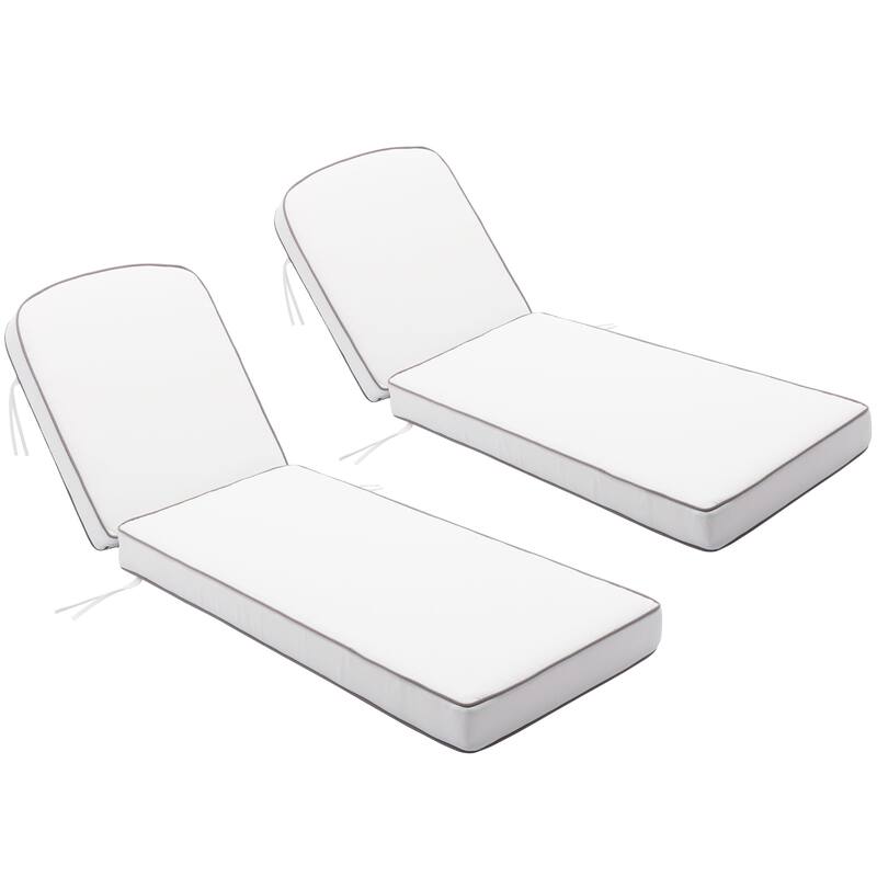 KINWELL Set of 2 Extra Thick Outdoor Chaise Lounge Cushions (5-inch Thick) - White