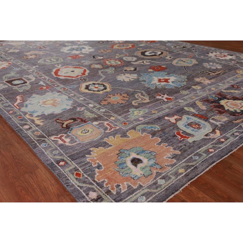 Hand Knotted Oriental 100% Wool Carpet Transitional All-Over Greys & Charcoal Oushak Area Rug - 10' 0'' X 8' 3''