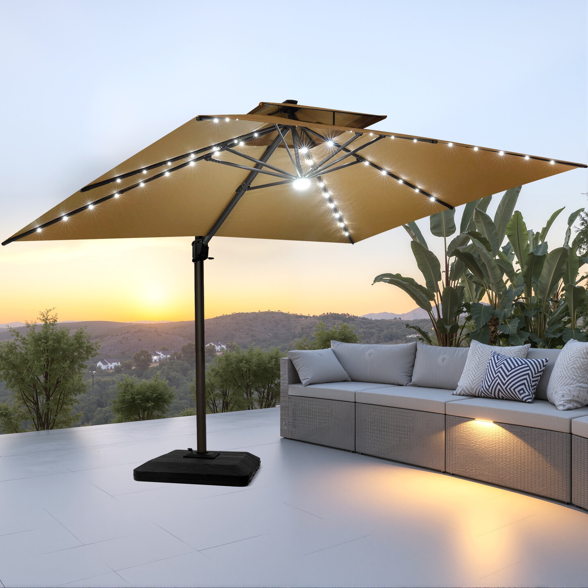 cantilever patio umbrella with weighted base Domi Double Top, Heavy-Duty Aluminum Frame Beige / 9'x11' A wonderful solution for any leisure time outside under bright Sunshine Cantilever Patio Umbrella With base