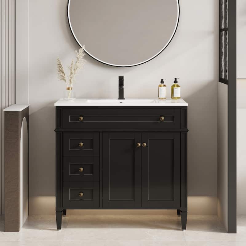 Retro Bathroom Vanity W/ Drop in Sink Combo Cabinet Set - 36 in - Black