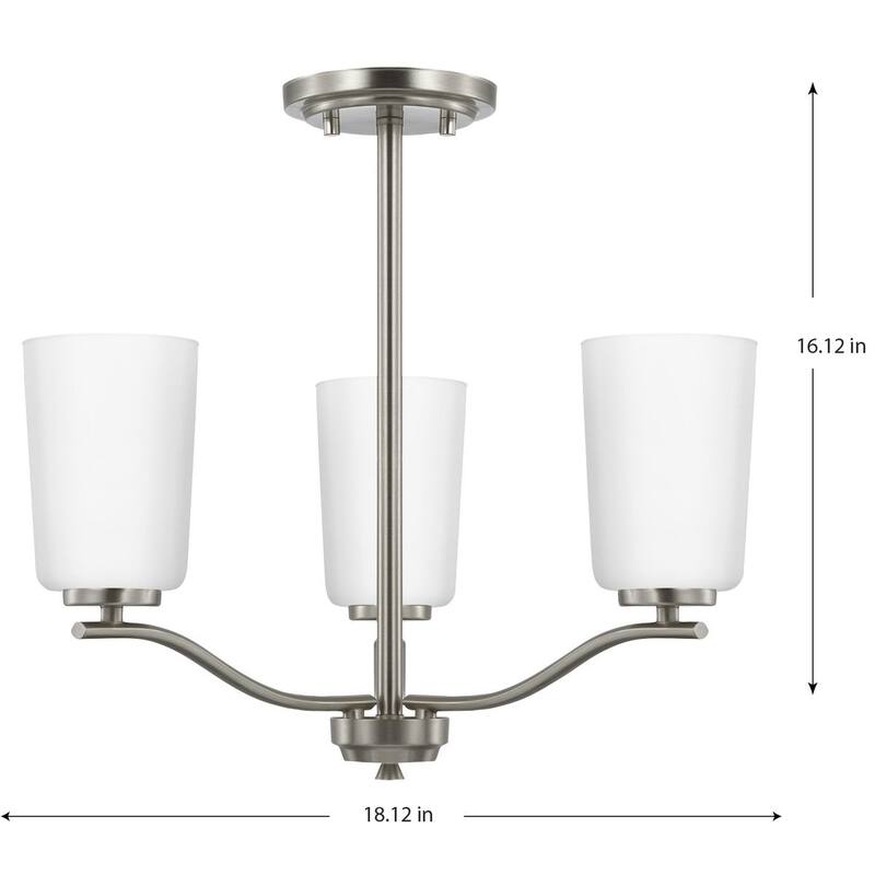 Adley Collection Three-Light Brushed Nickel Etched White Opal Glass New Traditional Semi-Flush Convertible Light