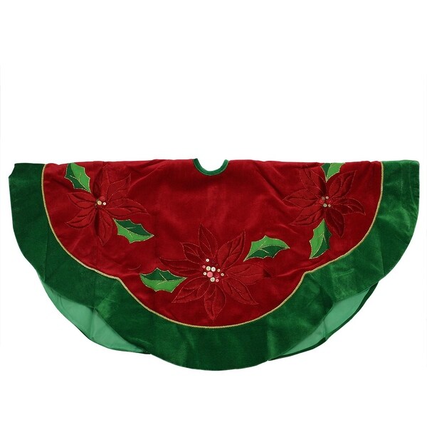 48 Red Sequined Poinsettia Christmas Tree Skirt With Green Velveteen Trim 48 Red Sequined Poinsettia Christmas Tree Skirt With Green Velveteen Trim