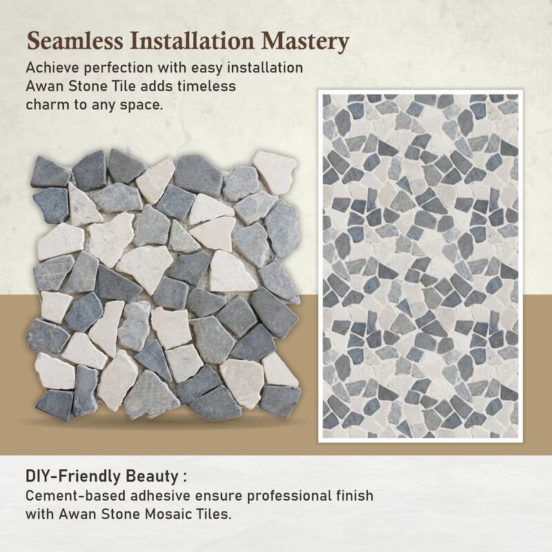 Awan Random Marble Mosaic, Back Splash Tiles for Kitchen Walls, Shower and Bathroom Floors 11.4" X 11.4" (4.5 Sqft per case)