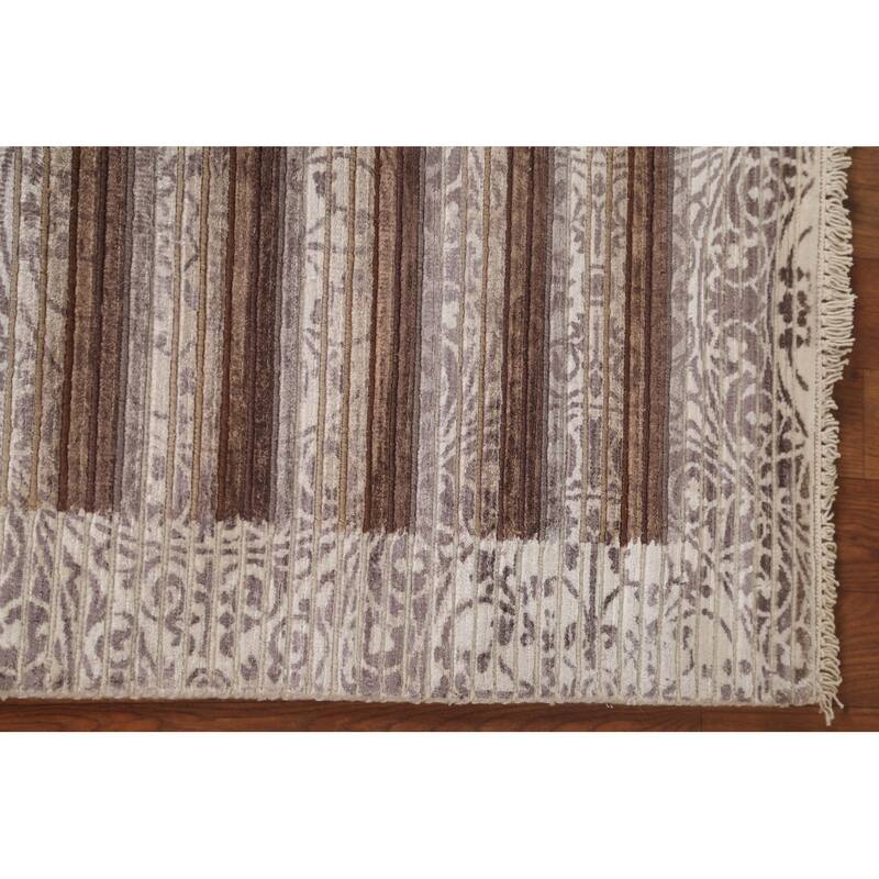 Striped Abstract Modern Accent Rug Hand-Knotted Wool Carpet - 2'9"x 5'0"