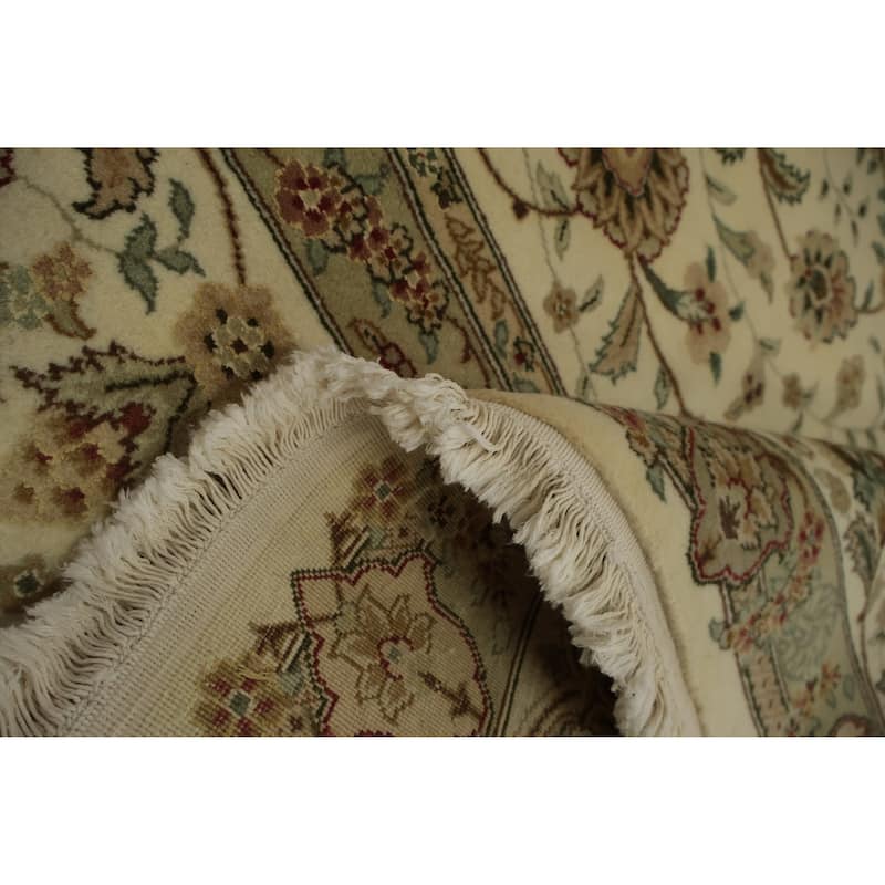 Hand Knotted Oriental 100% Wool Carpet Traditional Floral Beige & Ivories Kashan Area Rug - 11' 3'' X 8' 9''