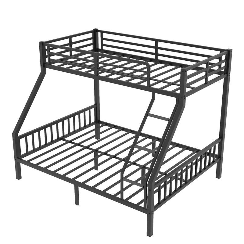 Modern Full XL Over Queen Size Metal Frame Bunk Bed with Ladder and Slats Support, Black